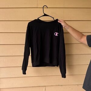 Champion Women's Black Sweater with Pink Logo